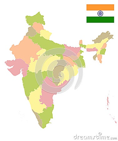 India Political Map. Isolated On White. No text Vector Illustration