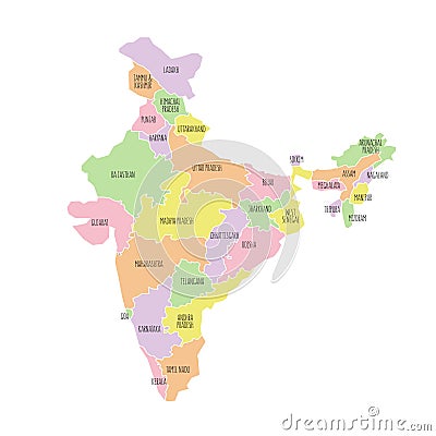 India political map. Low detailed Vector Illustration