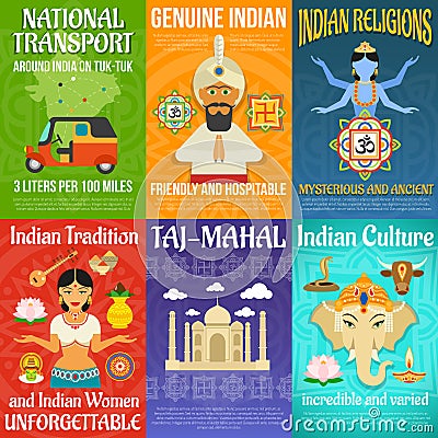 India Poster Set Vector Illustration