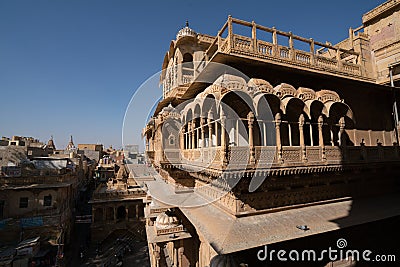 India, Rajasthan, Jaisalmer: Havali house. Rajput, construction. Editorial Stock Photo