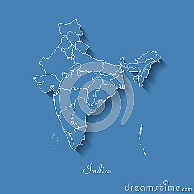 India region map: blue with white outline and. Vector Illustration