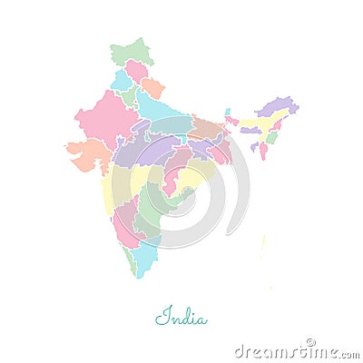 India region map: colorful with white outline. Vector Illustration