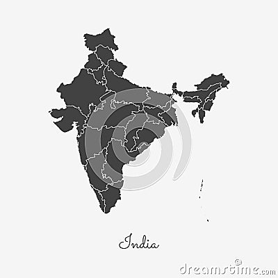 India region map: grey outline on white. Vector Illustration