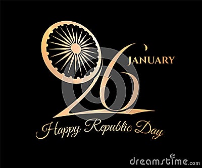 India Republic Day 26 January Concept Gold Vector Vector Illustration