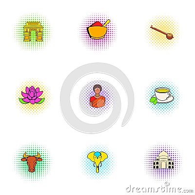 India Republic icons set, pop-art style Vector Illustration