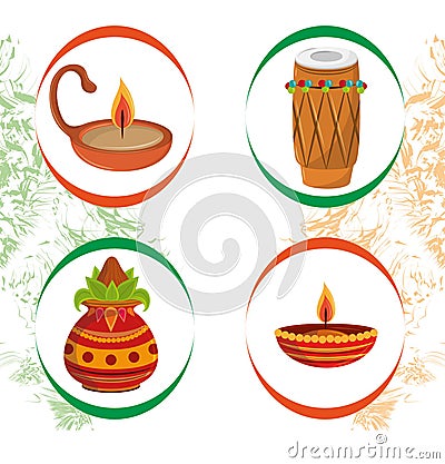 India set of patriotic icons collection Vector Illustration