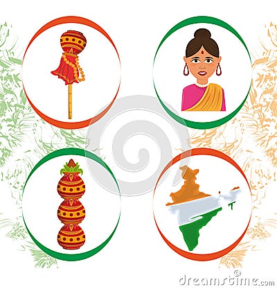 India set of patriotic icons collection Vector Illustration