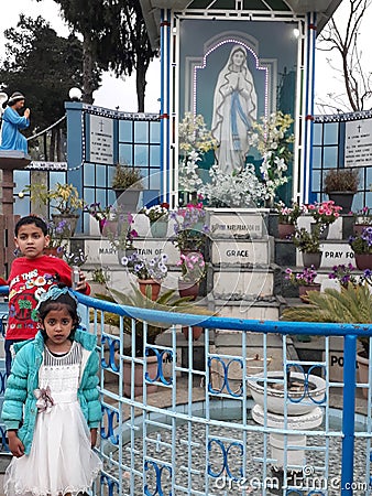 In India in the Shillong Christians church ,there are two children standing infornt the church. Editorial Stock Photo