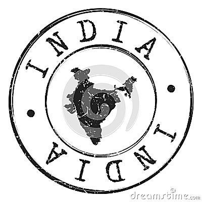 India Silhouette Map. Postal Passport Stamp Round Vector Icon Seal badge illustration. Vector Illustration