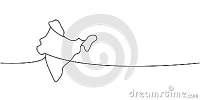 India silhouette one line continuous drawing. India country silhouette continuous one line illustration. Vector Vector Illustration