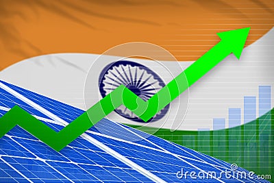 India solar energy power rising chart, arrow up - green natural energy industrial illustration. 3D Illustration Cartoon Illustration