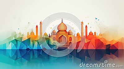 India Taj Mahal background geometric illustration, Independence of India. Generative ai Cartoon Illustration