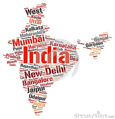 India top travel destinations word cloud Stock Photo