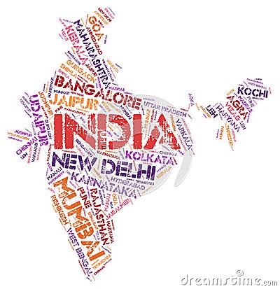 India top travel destinations word cloud Stock Photo
