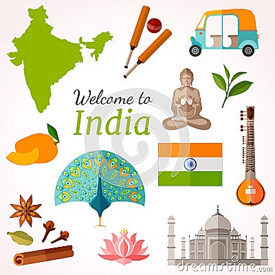 India travel banner. Vector flat style flyer design. Vector Illustration