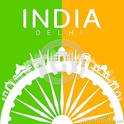 India Travel Landmarks. Vector Illustration