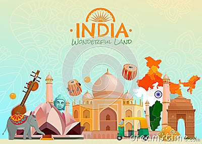 India Travel Poster Vector Illustration