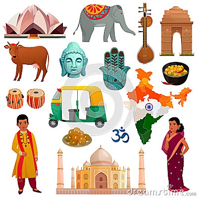 India Travel Set Vector Illustration