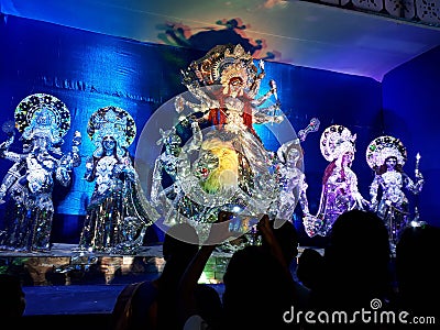 In India in Tripura Hindu religion people celebration Durga Puja. Editorial Stock Photo