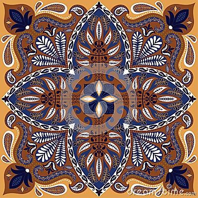 India vector paisley pattern, decorative ornament for textile, wrapping or bandana decor. Bohemian style kerchief design Vector Illustration