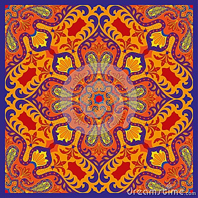 India vector paisley pattern, decorative ornament for textile, wrapping or bandana decor. Bohemian style kerchief design Vector Illustration