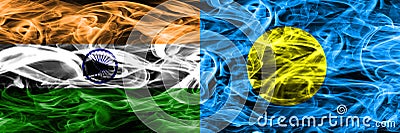 India vs Palau smoke flags placed side by side Stock Photo