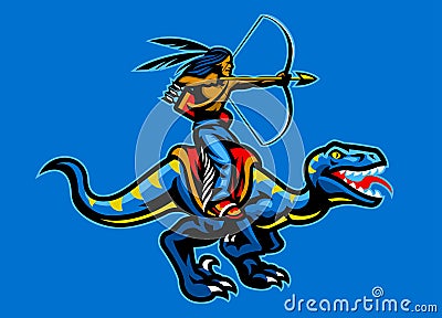 Indian American Archery Riding Raptor Mascot Illustration Vector Illustration