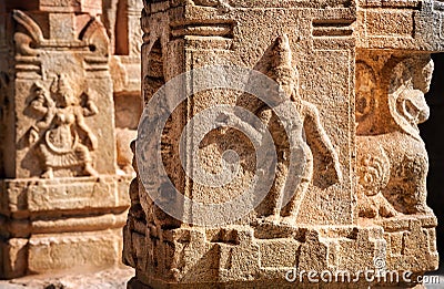 Indian ancient basrelief in Hampi Stock Photo
