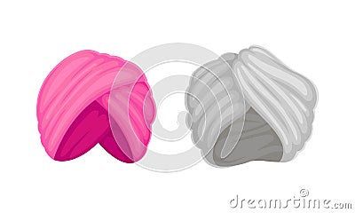 Indian and Arabic Turban as Traditional Headwear of Cloth Winding Vector Set Vector Illustration