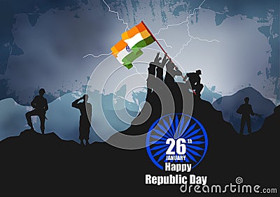 Indian army with flag for Happy Republic Day of India Vector Illustration