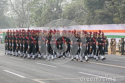 Indian Army Officers preparing for taking part in the upcoming Indian Republic Day parade at Indira Gandhi Sarani, Kolkata, West Editorial Stock Photo