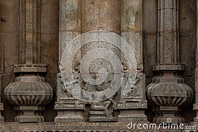 Statues on Rock Wall - Thanjavur Big Temple Stock Photo