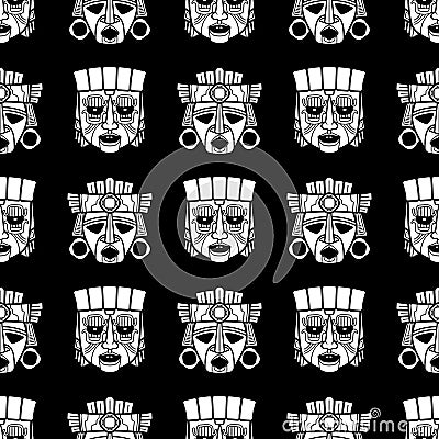 Indian aztec and african tribal vodoo mask seamless pattern Vector Illustration