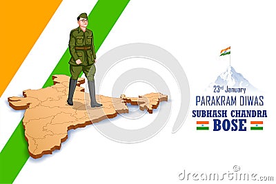 Indian background with Nation Hero and Freedom Fighter Subhash Chandra Bose Pride of India for 23rd January Vector Illustration