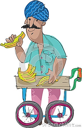 An indian banana vendor offers Vector Illustration