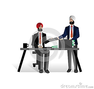 Indian bearded businessmen conclude a contract Vector Illustration