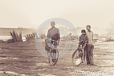 Indian boys on the bicycles Editorial Stock Photo