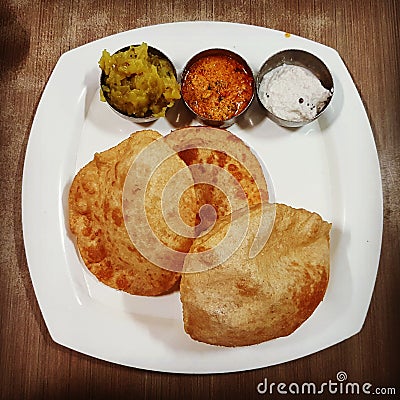 Poori and massala with chutney Stock Photo