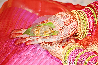 Indian Bride Holding Jeelakarra and Bellam Editorial Stock Photo