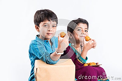 Indian brother and sister celebrating rakshabandhan or rakhi festival Stock Photo