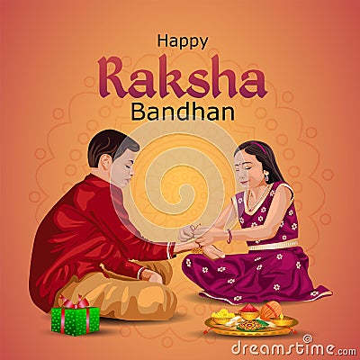 Indian brother and sister festival happy Raksha Bandhan concept. Rakhi celebration in india vector illustration Vector Illustration