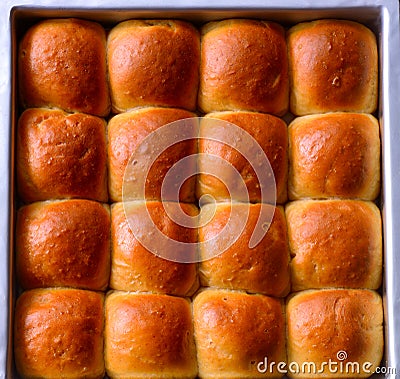 Tray of whole wheat buns Stock Photo