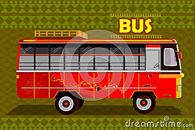 Indian Bus representing colorful India Vector Illustration