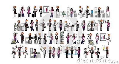 Indian business colleagues isolated big set Vector Illustration