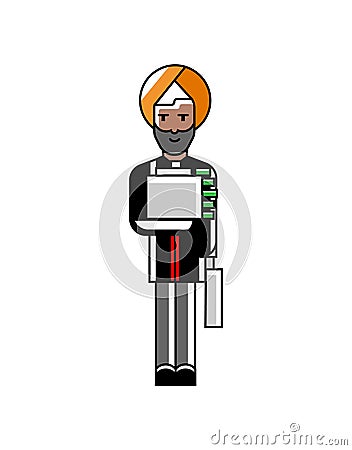 Indian businessman holds suitcase with money Vector Illustration