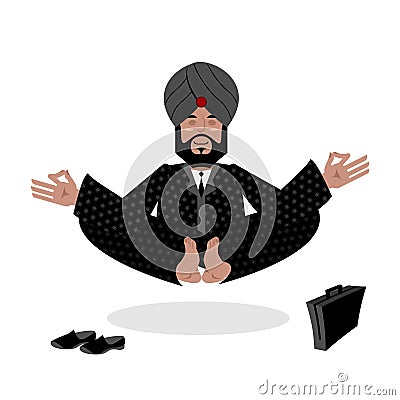 Indian businessman meditating. Business yoga by Indian. Man in t Vector Illustration