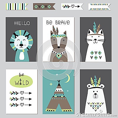 Indian cards set Vector Illustration