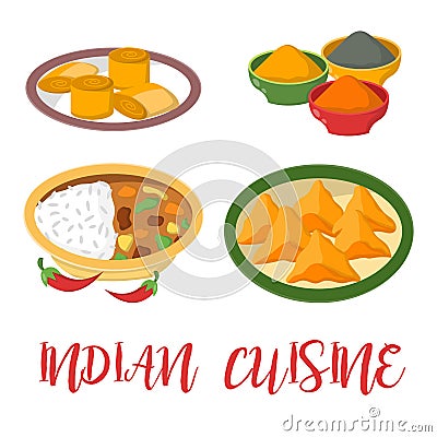 Indian chicken jalfrezi with rice and vegetable curry various spice Vector Illustration