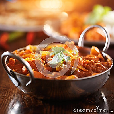 Indian chicken vindaloo curry in balti dish Stock Photo