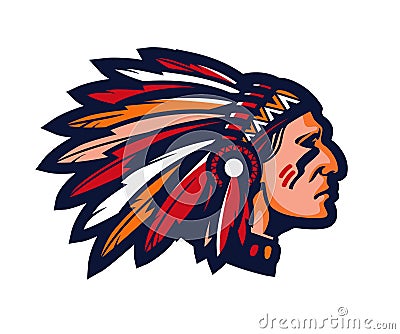 Indian chief. Logo or icon. Vector mascot Vector Illustration